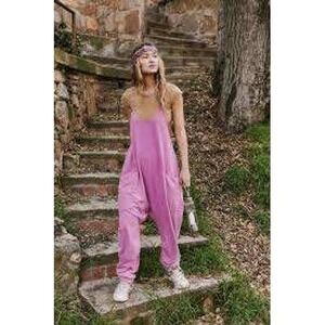 Free People Hot Shot Jumpsuit Raspberry Punch Pink Size L NWOT